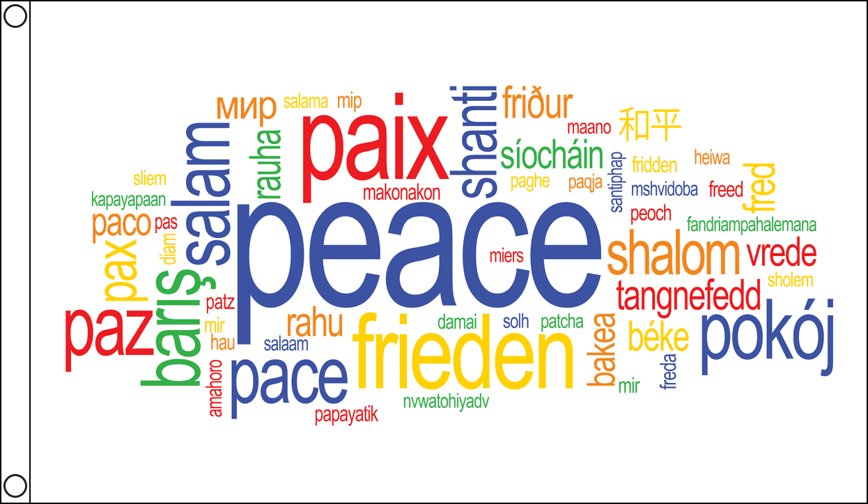 Peace in vielen Sprachen Fahne aus Stoff | 90 x 150 cm Peace Words - Bild 1