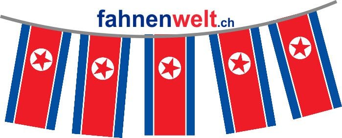 Fahnenkette Nordkorea gedruckt aus Stoff | 30 Fahnen 15 x 22.5 cm 9 m lang - Bild 1
