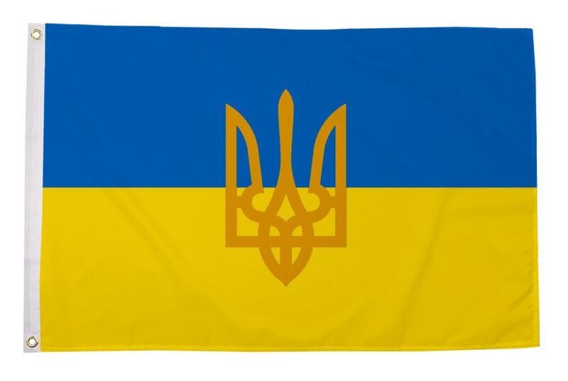 Ukraine mit Wappen Fahne aus Stoff | 90 x 150 cm - Bild 1