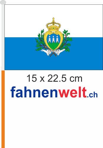 San Marino mit Wappen Fahne / Flagge am Stab Pack &agrave; 4 St&uuml;ck | 15 x 22.5 cm - Bild 1