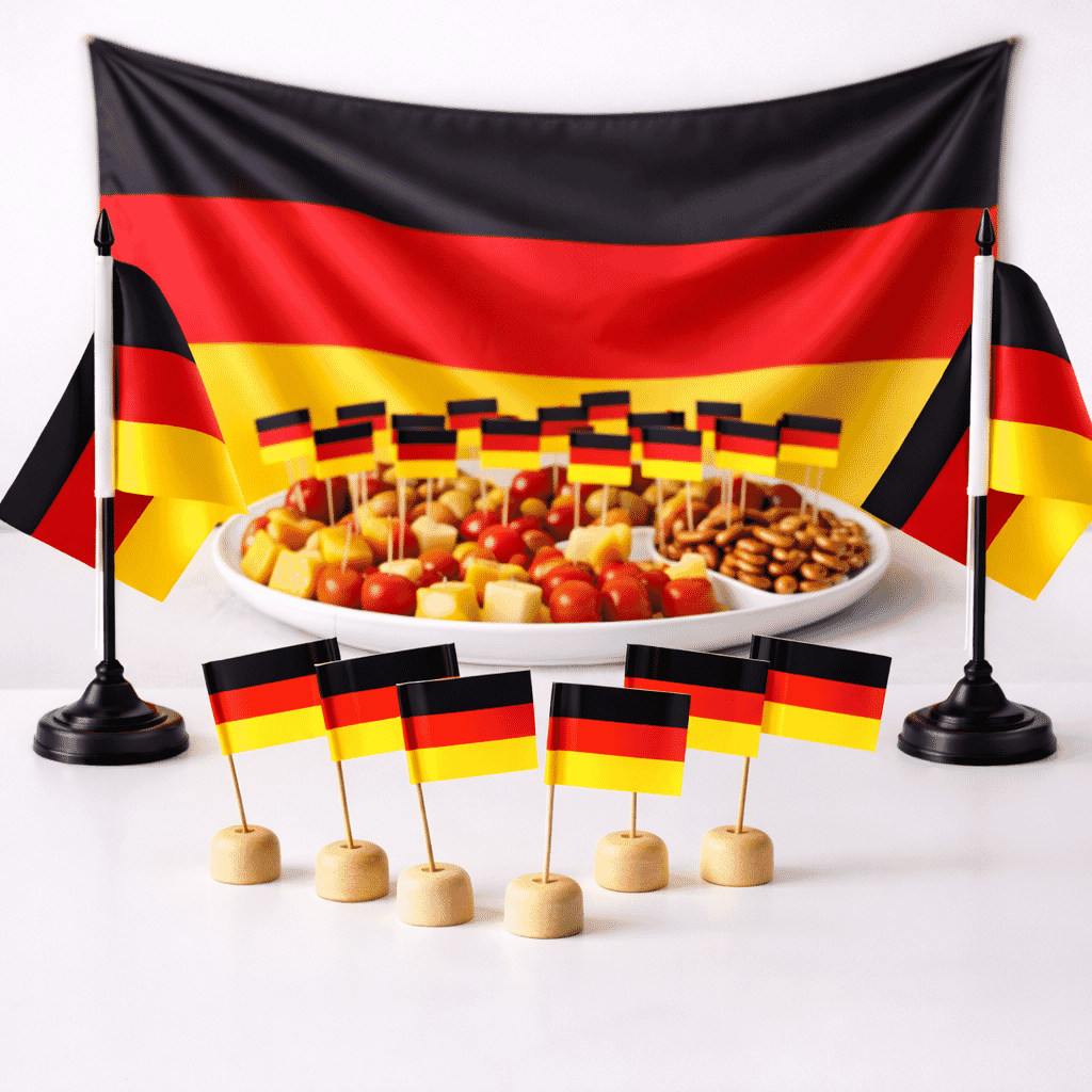 Fan-Set Deutschland mit 2 Tischflaggen, 50 Mini-Fahnen, 10 Holzsockeln und Fahne 60 x 90 cm - Bild 1