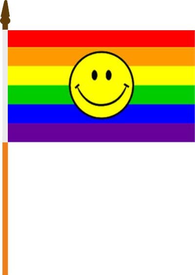 Smiley / Smilie Regenbogen Fahne am Stab gedruckt | 30 x 45 cm - Bild 1