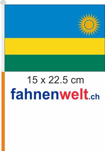 Ruanda Fahne / Flagge am Stab Pack &agrave; 4 St&uuml;ck | 15 x 22.5 cm - Bild 1