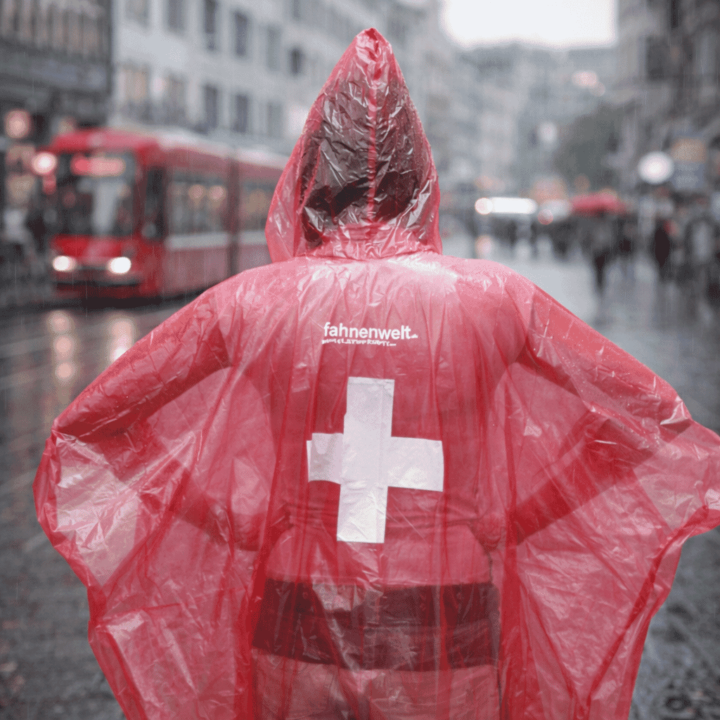 Regenschutz-Poncho in Rot mit Schweizerkreuz | Gr&ouml;sse ca. 127 x 203 cm - Bild 1