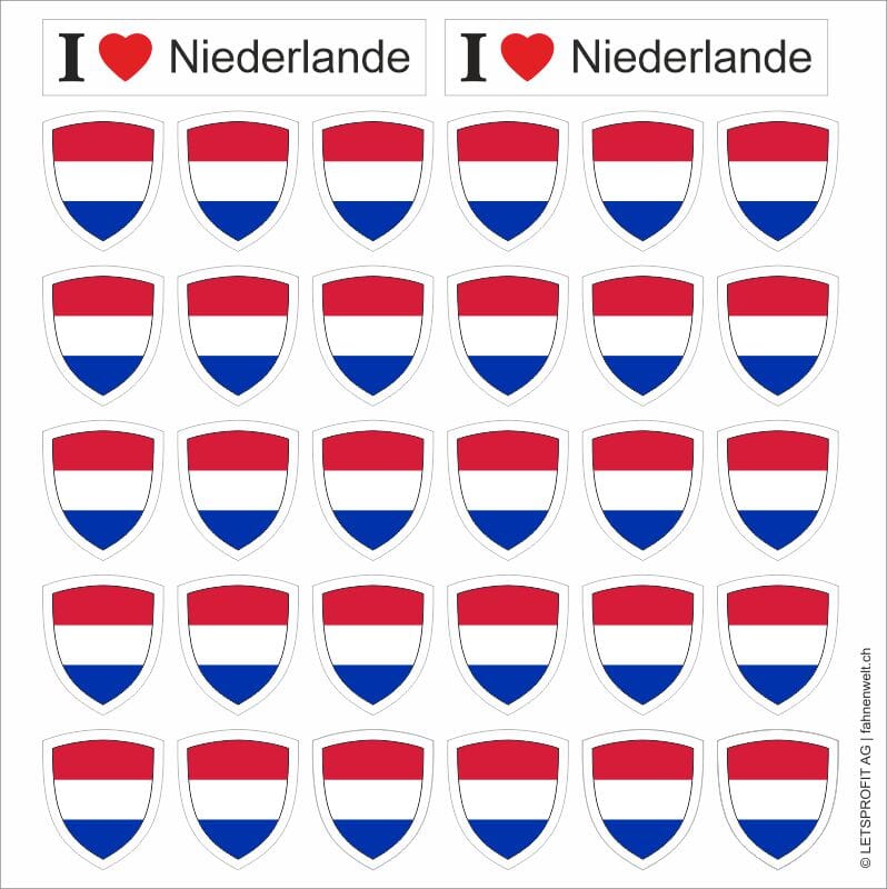 Aufkleber Niederlande in Wappenform 30 St&uuml;ck auf Bogen | ca. 12.5 x 12.5 cm - Bild 1