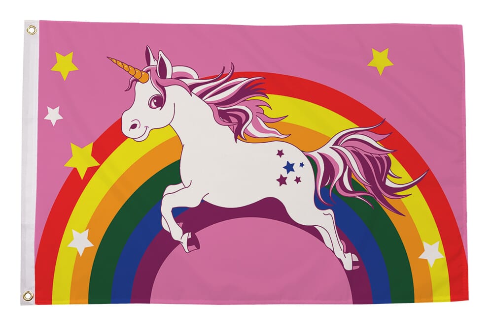 Einhorn / Unicorn mit Regenbogen Fahne aus Stoff | 60 x 90 cm - Bild 1
