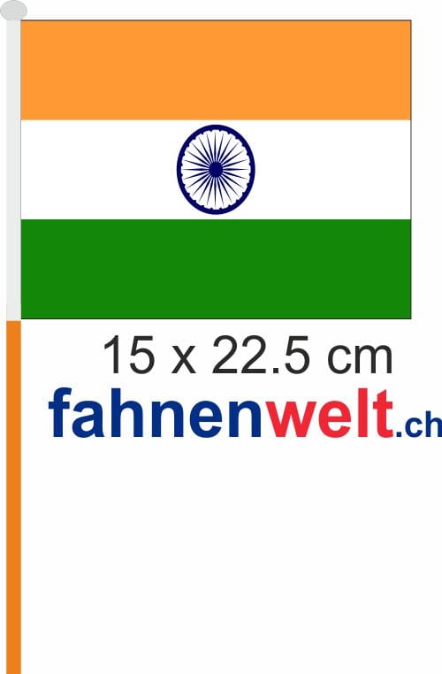 Indien Fahne / Flagge am Stab Pack &agrave; 4 St&uuml;ck | 15 x 22.5 cm - Bild 1