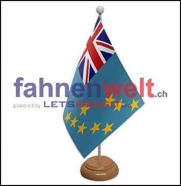 Tuvalu Tisch-Fahne aus Stoff mit Holzsockel | 22.5 x 15 cm - Bild 1