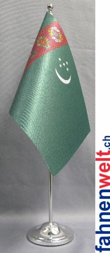 Turkmenistan Tisch-Fahne DeLuxe ohne St&auml;nder | 15.5 x 24 cm - Bild 1
