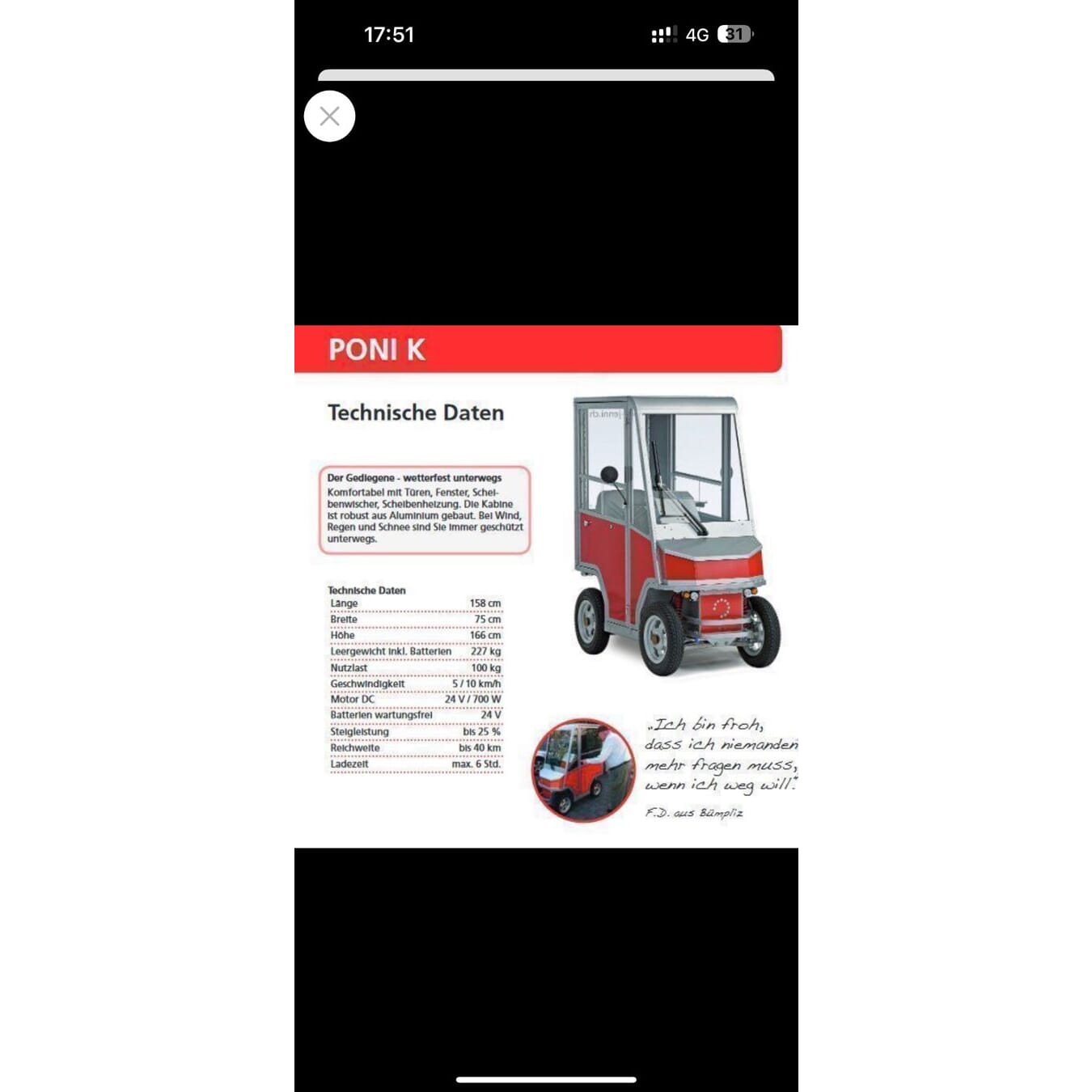 Poni Elektromobil Seniorenfahrzeug Swiss Made
