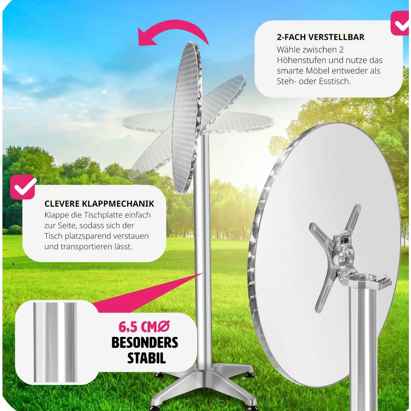 Neuer Stehtisch aus Aluminium, höhenverstellbar