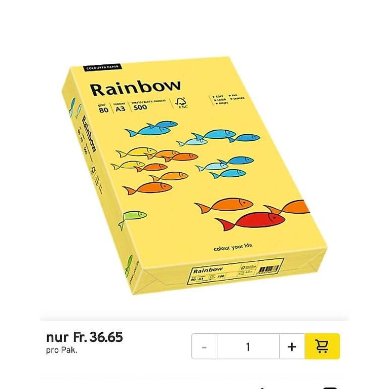 Farbiges Kopierpapier Mondi Rainbow, DIN A3, 80 g/m², gelb