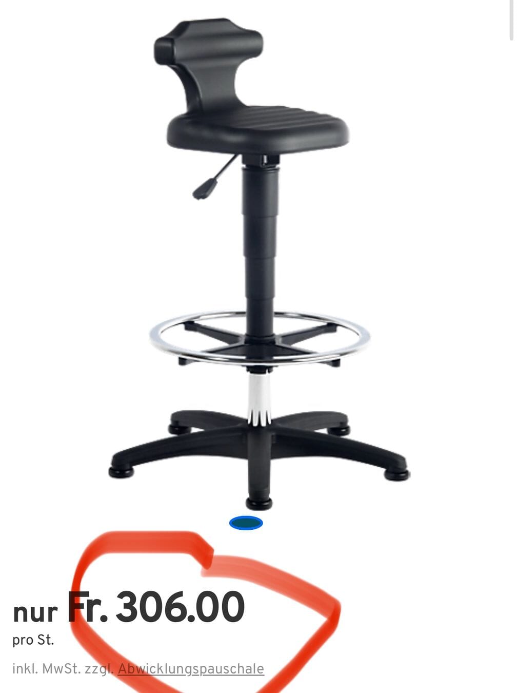 Review neuer Sitz-/Stehstuhl mit Gleiter und Fussring.