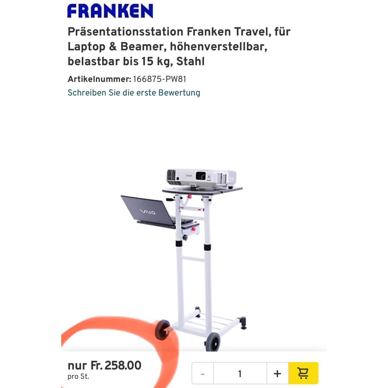 Präsentationstisch höhenverstellb. belastbar 15 kg, Stahl