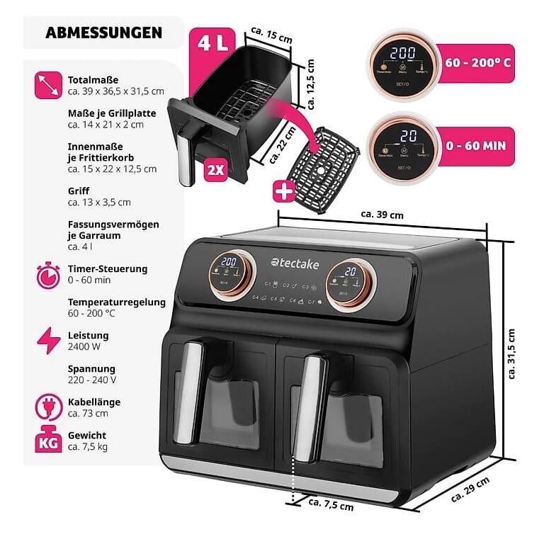 neue Heissluft-Fritteuse bzw. Air Fryer, schwarz,  je 4L