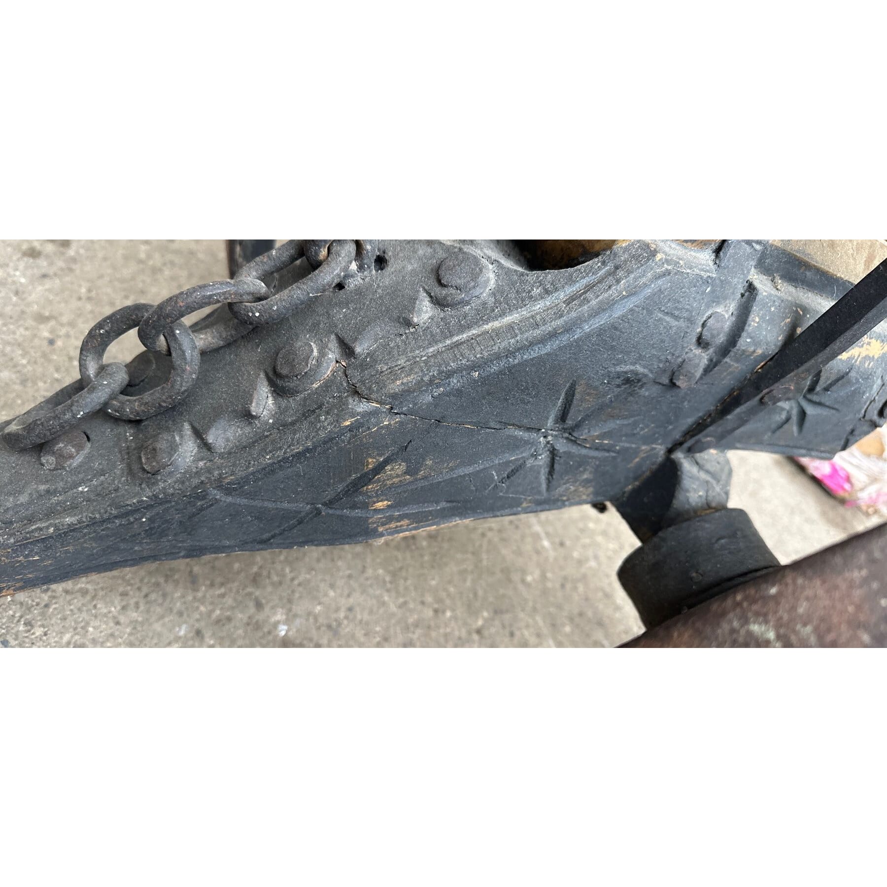 Antike Kanone, Sammlerstueck aus Holz/Messing 47h83xh42cm