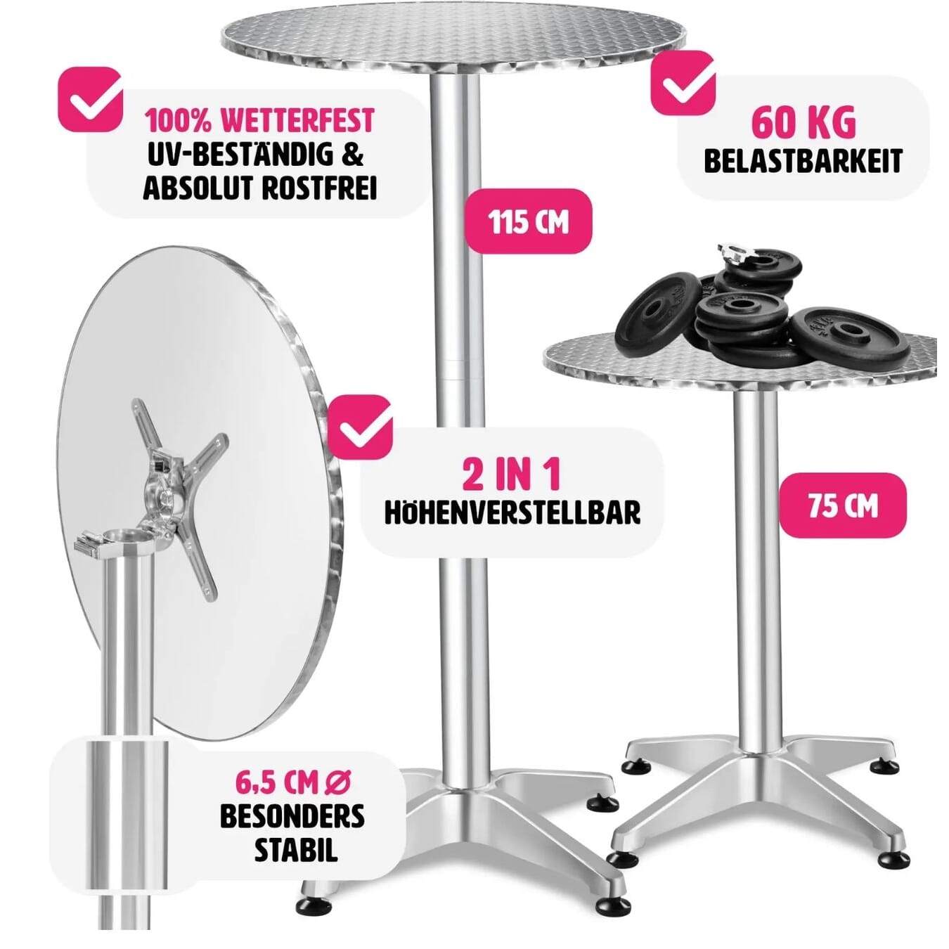 Neuer Stehtisch aus Aluminium, höhenverstellbar