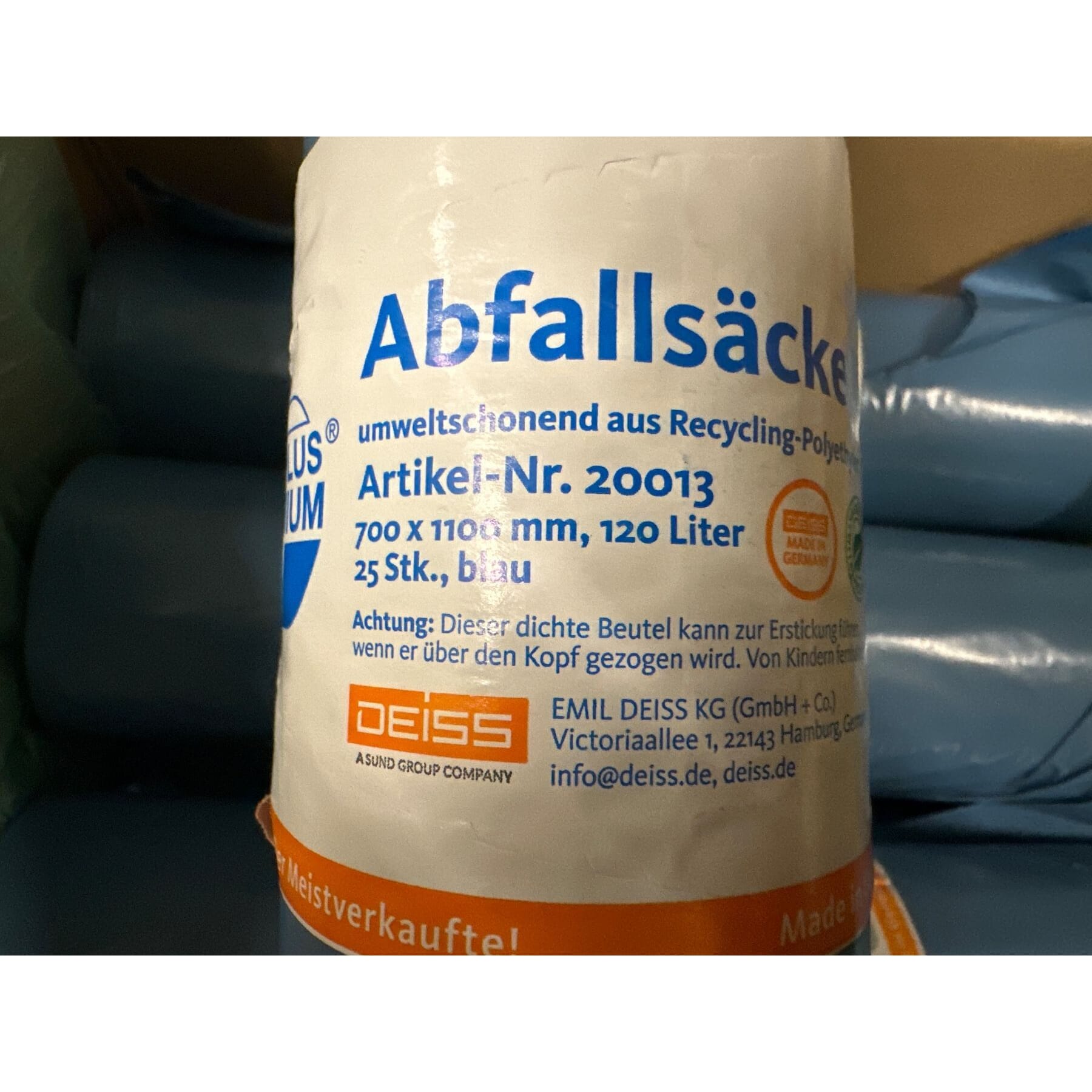 9Rollen Abfallsäcke Premium, Material LDPE, blau, 120 Liter