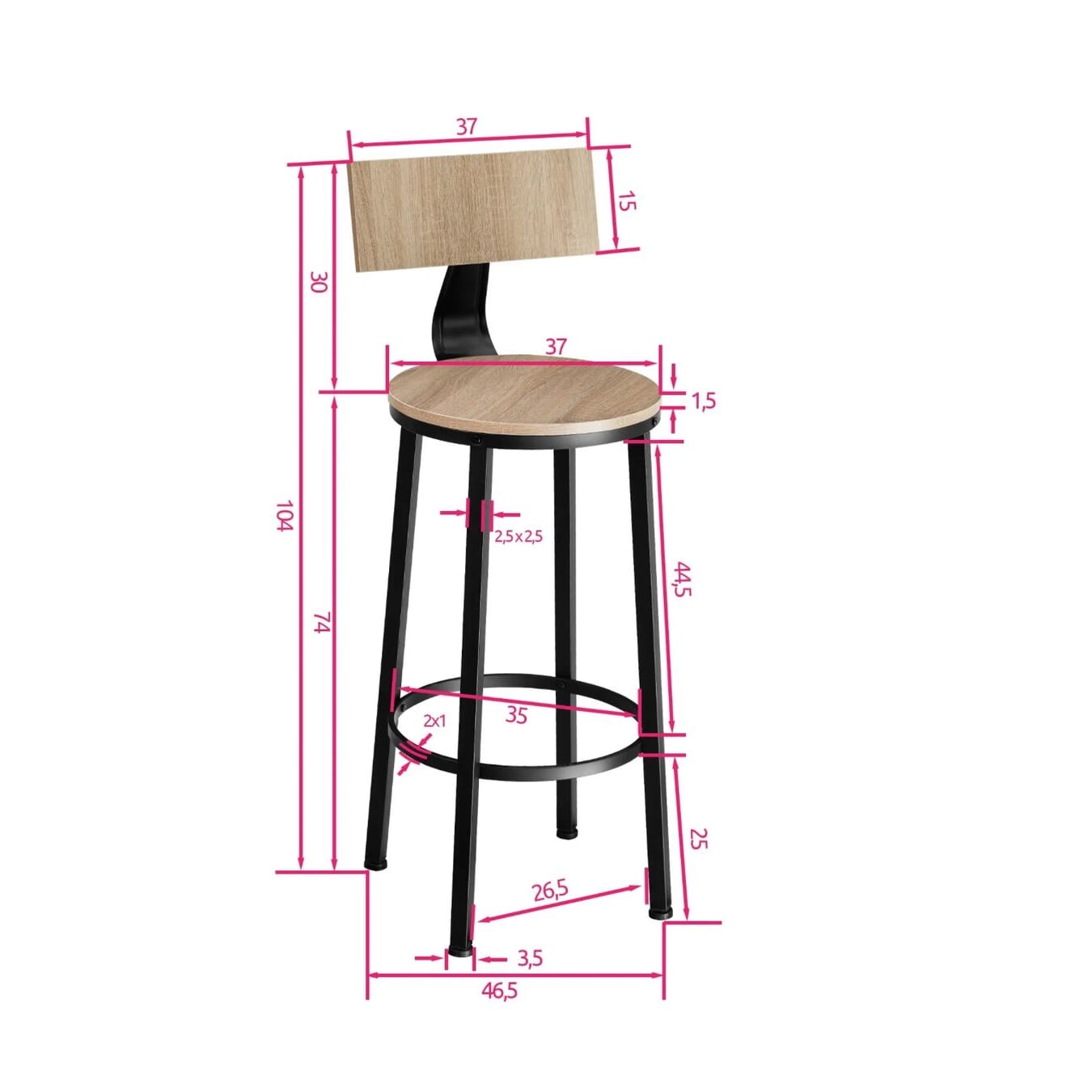 neue 2er Set Barhocker Poole Industrial Holz hell, Eiche