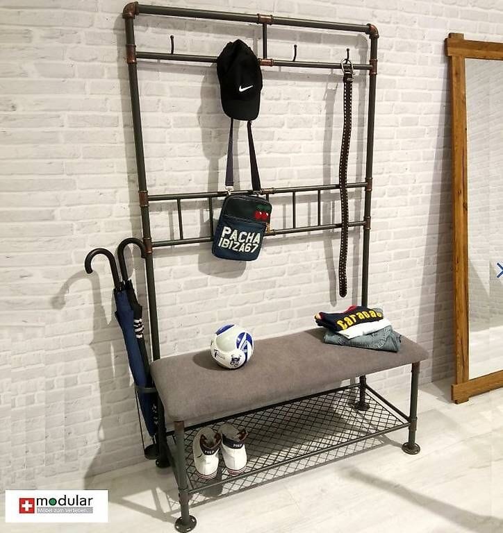 Review OVP Waterpipe Industrial Style Design Garderobe m. Sitzbank