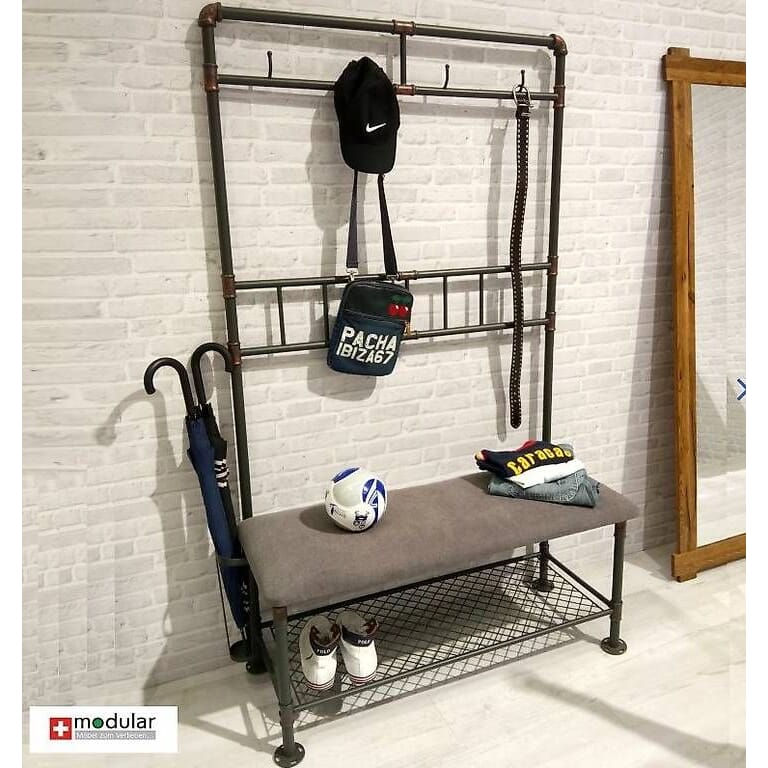 OVP Waterpipe Industrial Style Design Garderobe m. Sitzbank
