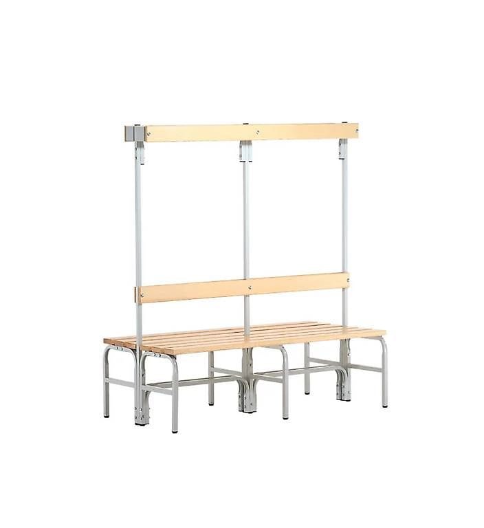 Review Umkleidebank, Stahlrohr/Holz, mit Garderobenteil, 150cm