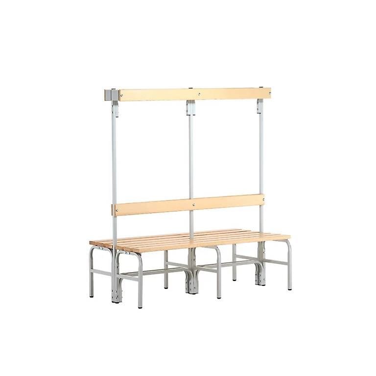 Umkleidebank, Stahlrohr/Holz, mit Garderobenteil, 150cm