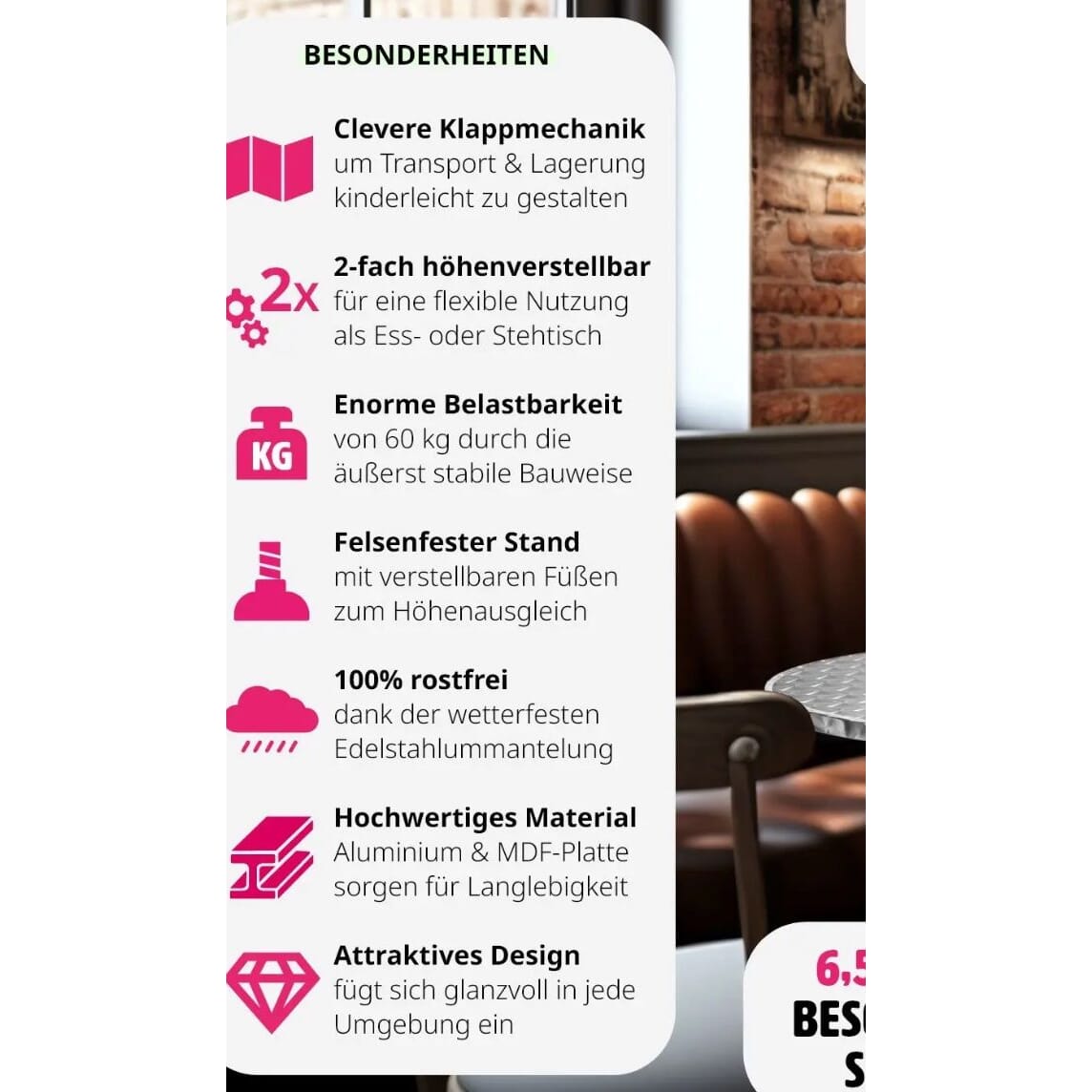 Neuer Stehtisch aus Aluminium, höhenverstellbar