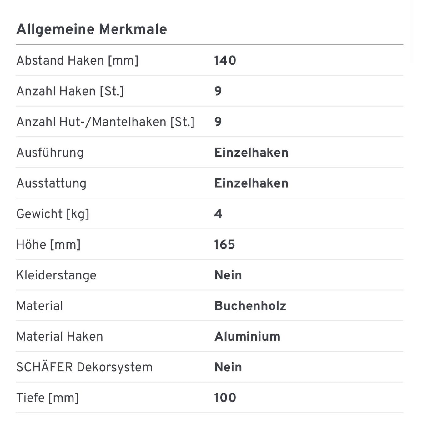 neue Wandgarderobe, Alu/Buche, 1300 mm breit