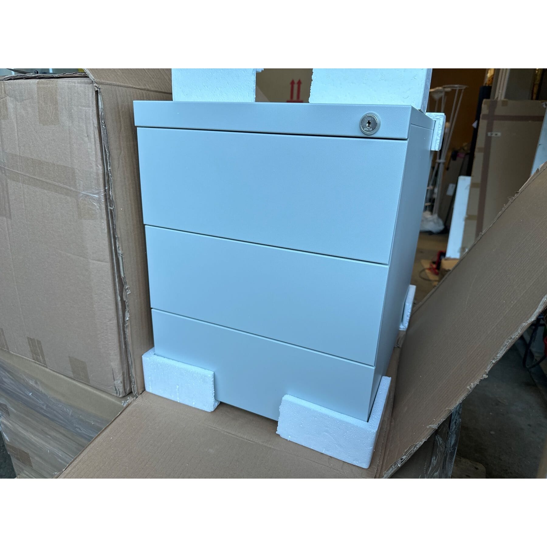 Rollcontainer B39,T59,H55cm, Stahl lichtgrau, abschliessbar