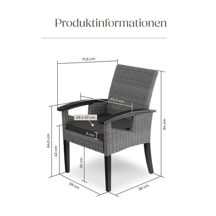 neuer Rattanstuhl in grau/schwarz mit Sitzkissen