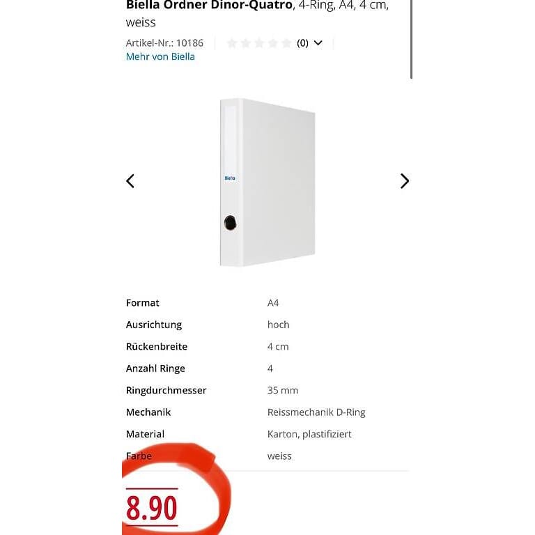 5 Biella Ringbuch Dinor-Quatro 4-Ring A4 4cm Weiss