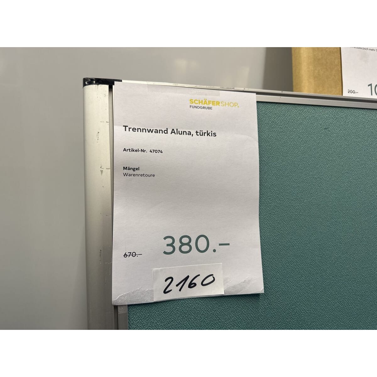 neue Bürotrennwand türkis 80x180cm