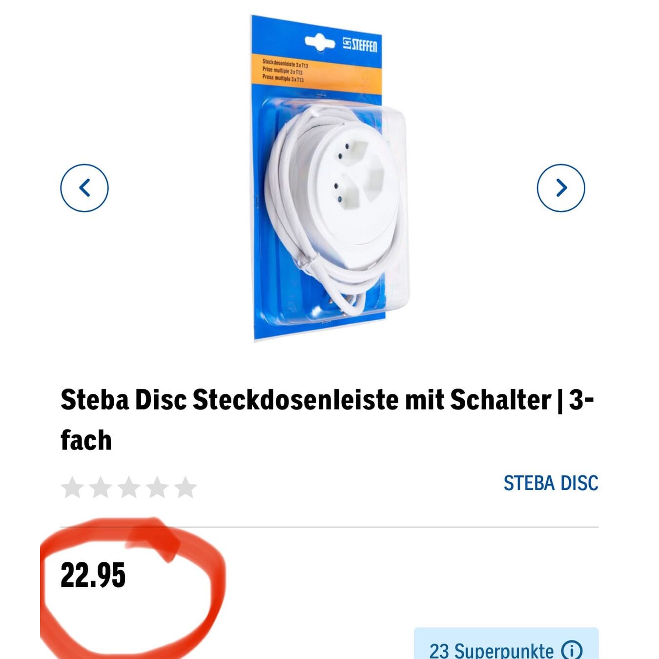 neue 3er Steckdosenleiste von STEFFEN statt 23.- jetzt 7.50