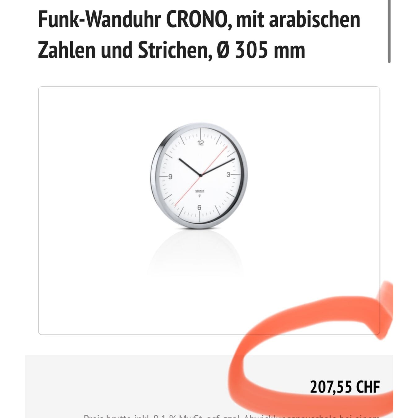 Funk-Wanduhr CRONO, mit arabischen Zahlen und Strichen, Ø 30cm