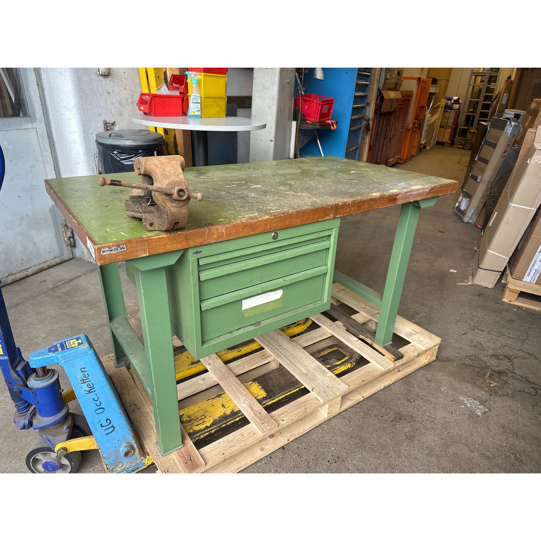 Lista Werkbank mit Schraubstock, Schubladenstock150/80/86cm