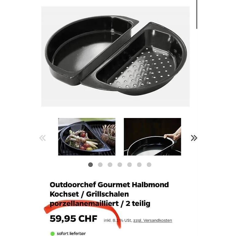 neue Grill Halbmond Kochset / Grillschalen /2 Teilig