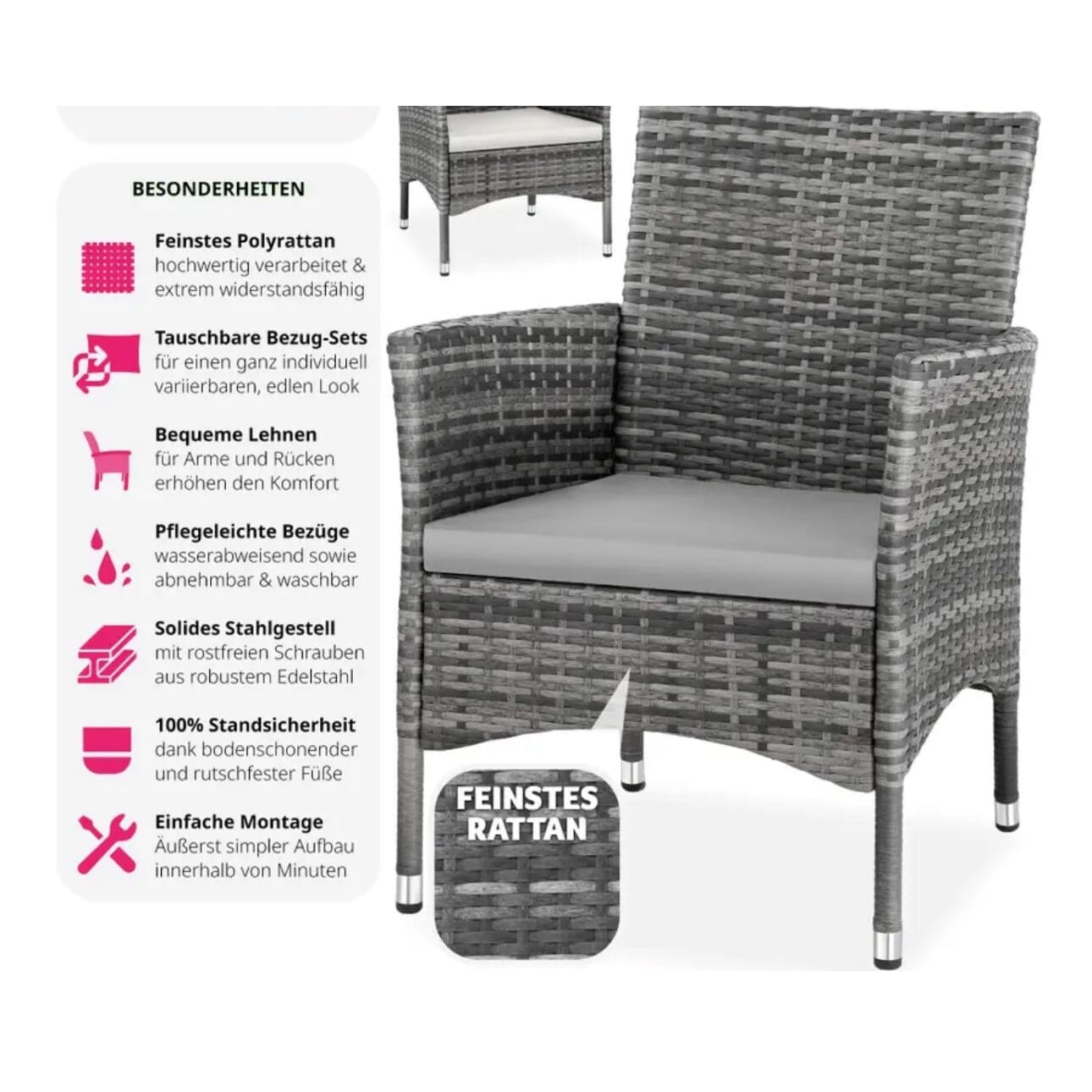 neuer Rattanstuhl grau/hellgrau inkl Sitzkissen