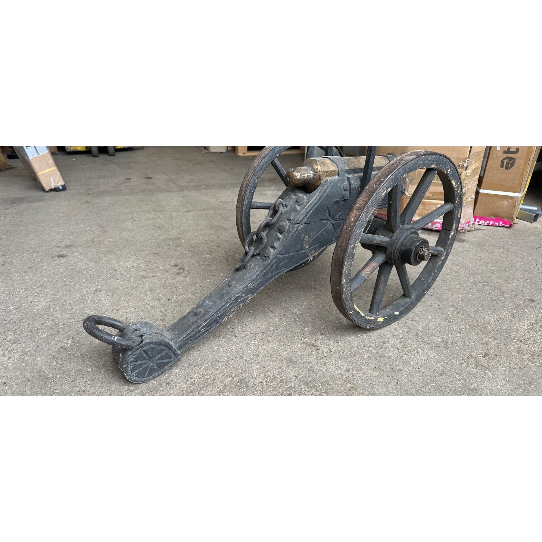 Antike Kanone, Sammlerstueck aus Holz/Messing 47h83xh42cm