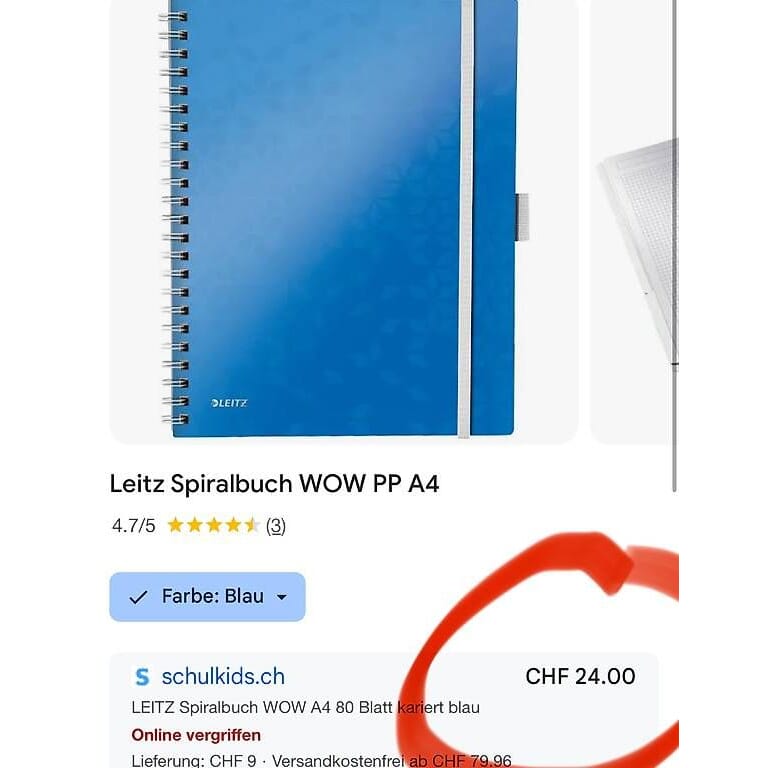 6 Stk. Leitz WOW Collegeblock , A4, Kariert, Blau Metallice