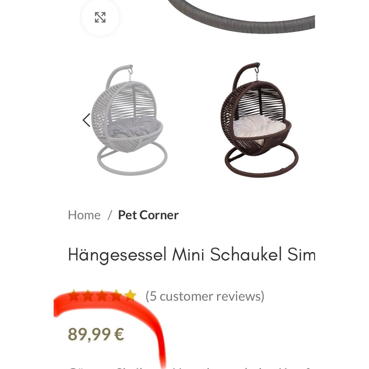 neuer Hängesessel Mini Schaukel Katze / Hund