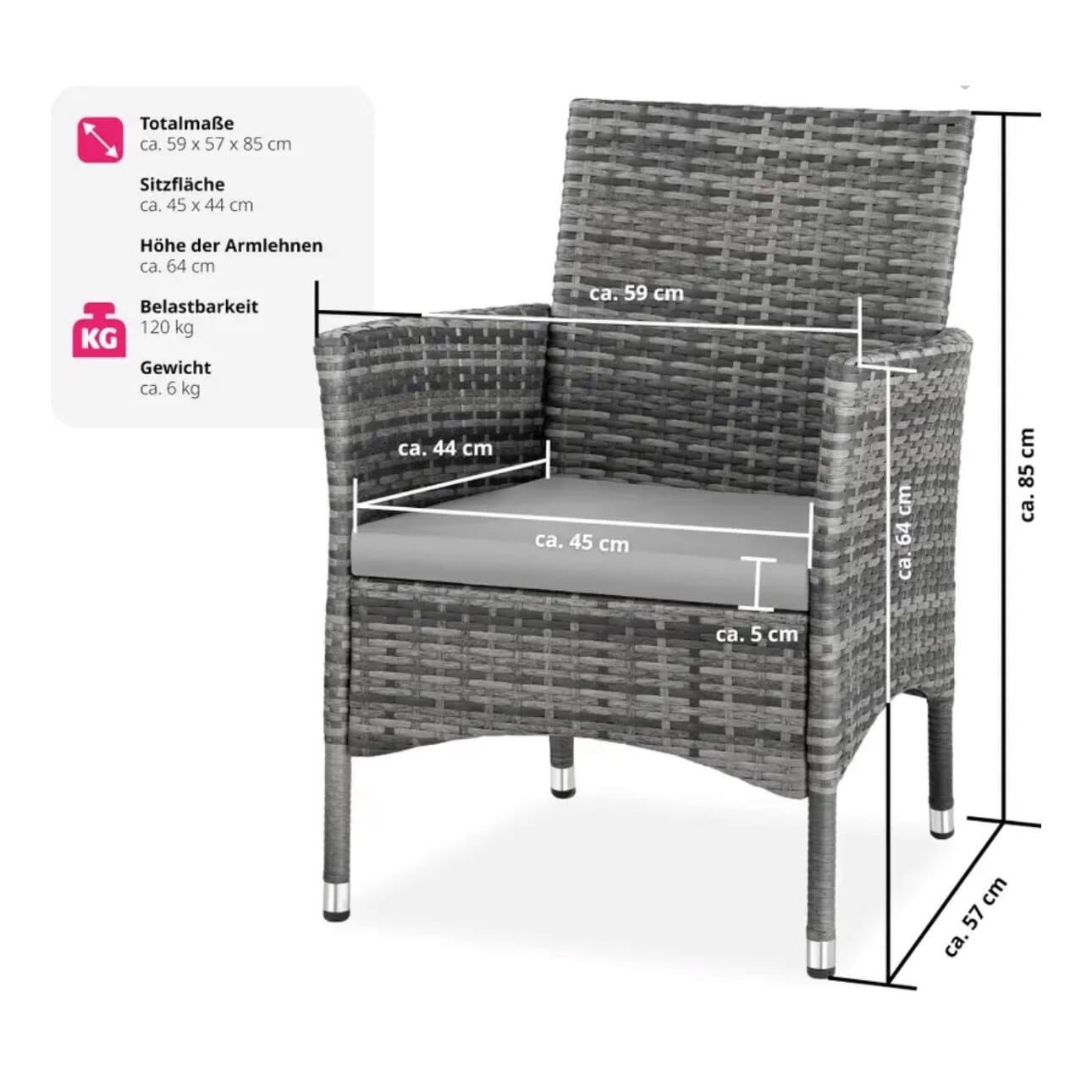 neuer Rattanstuhl grau/hellgrau inkl Sitzkissen