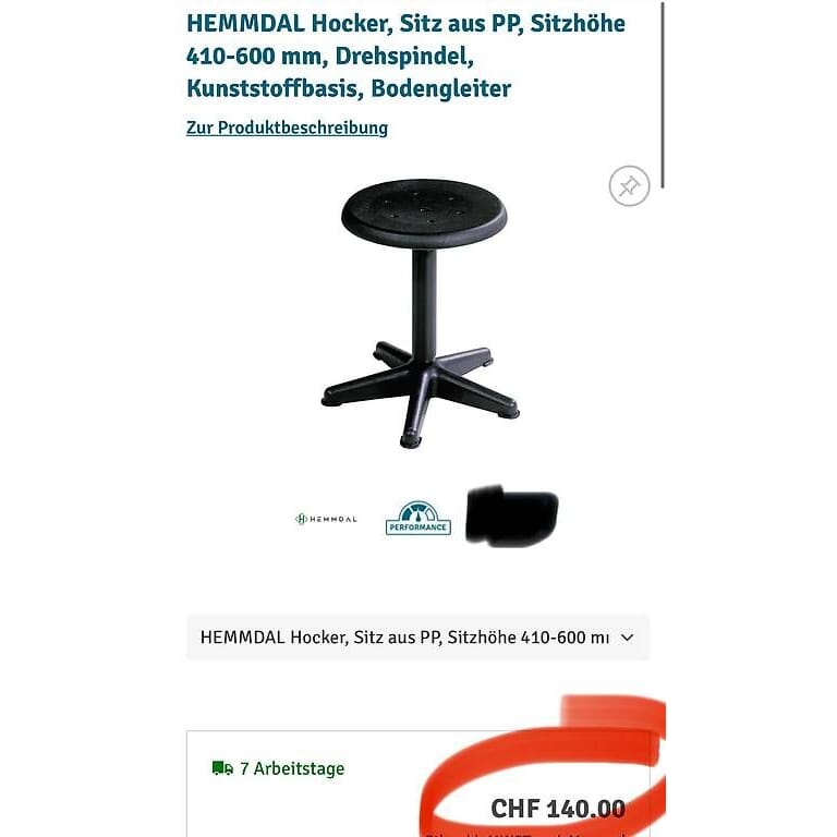 neuer HEMMDAL Hocker, Sitz aus PP, Sitzhöhe 410-600 mm